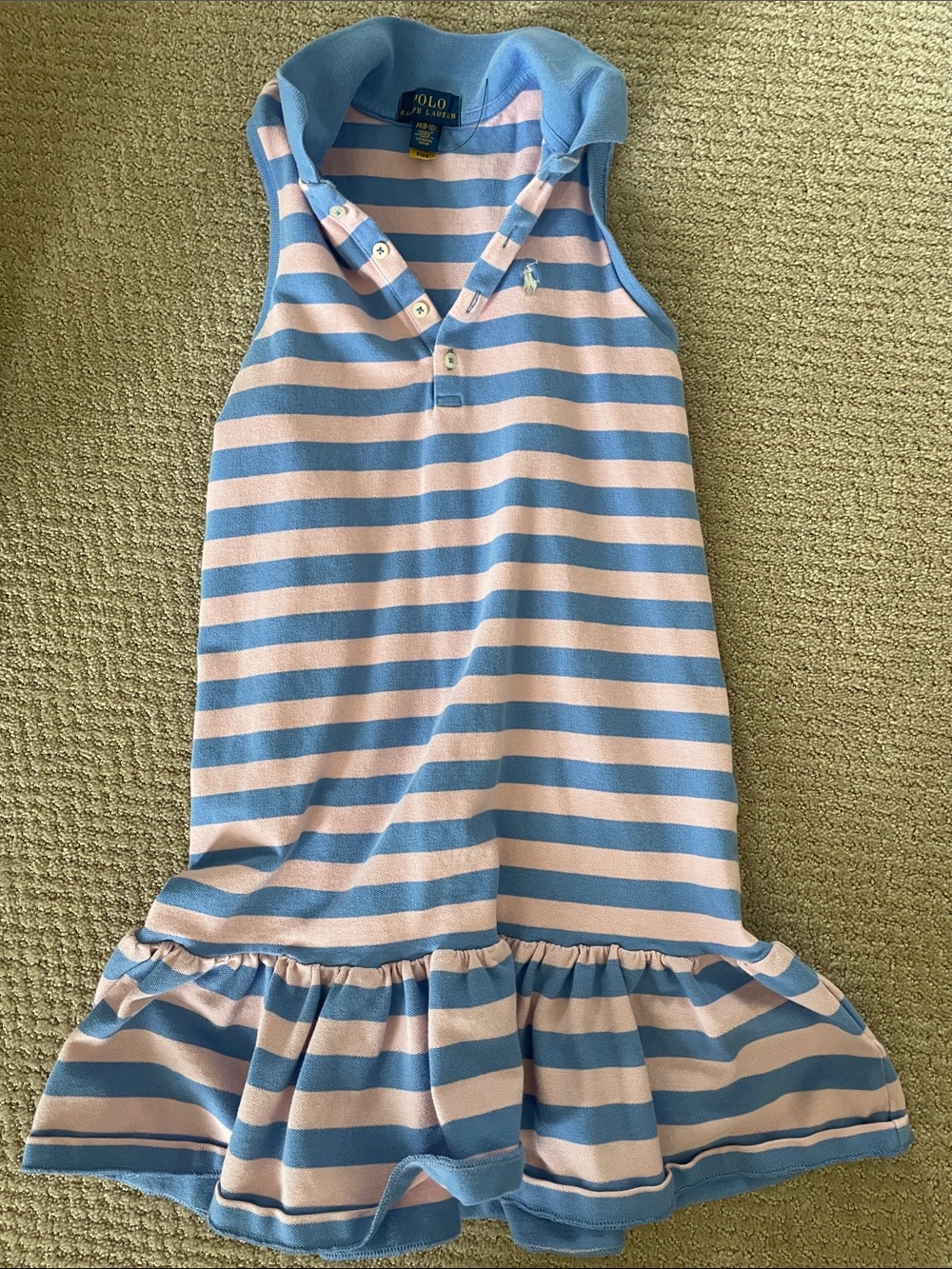 Ralph Lauren girlsBlue and Pink Striped Sleeveless Polo dress
